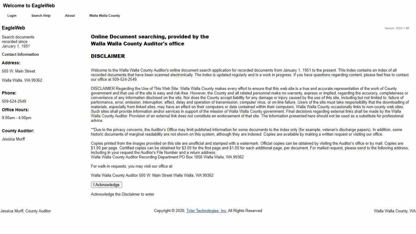 Walla Walla County - Disclaimer